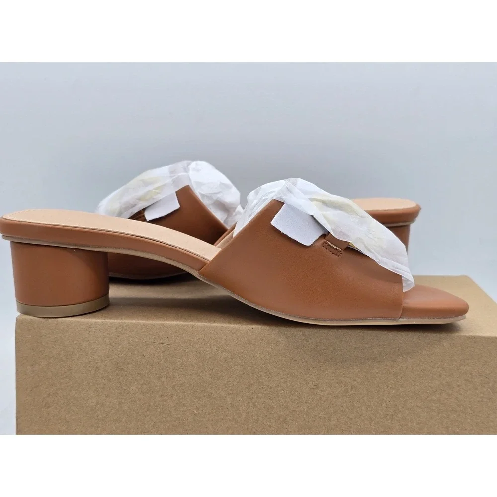 NIB Coutgo Women's Heeled Slides Sandals Square Open Toe Slip On - Brown‎ - Sz 6